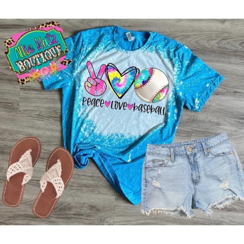 Peace Love Baseball bleached T-shirt/ baseball tee/ bleached shirt